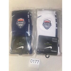 Nike Elite USA USMNT Basketball Crew Socks NBA On-Court Large x2 White Navy Blue